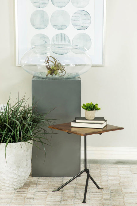 Heitor Square Accent Table With Tripod Legs Dark Brown And Gunmetal - Ella Furniture