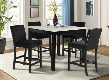 Lennon Black/White Velvet Modern Wood And Veneers 5-Piece Counter Height Dining Room Set - Ella Furniture
