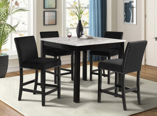Lennon Black/White Velvet Modern Wood And Veneers 5-Piece Counter Height Dining Room Set - Ella Furniture