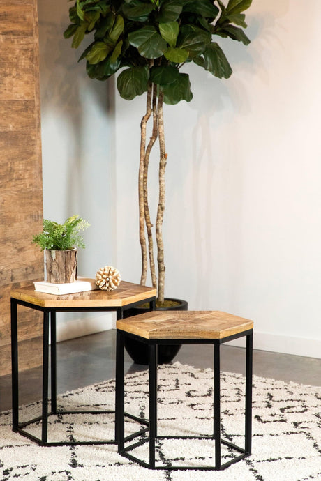 Adger 2-Piece Hexagon Nesting Tables Natural And Black - Ella Furniture