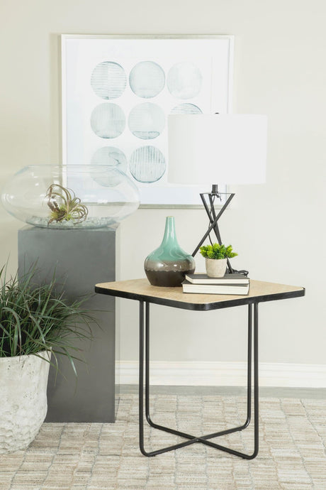 Elyna Square Accent Table Travertine And Black - Ella Furniture