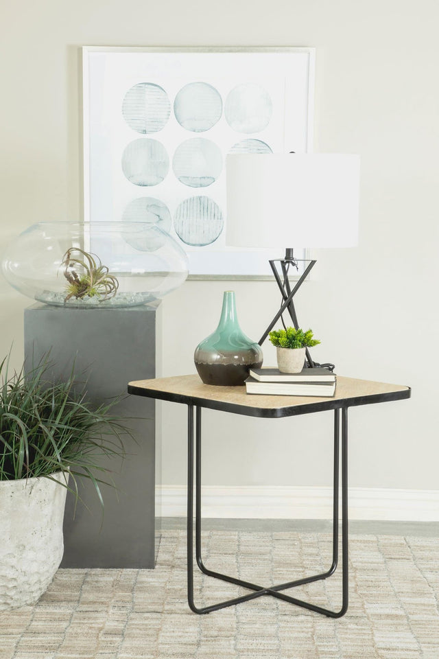Elyna Square Accent Table Travertine And Black - Ella Furniture