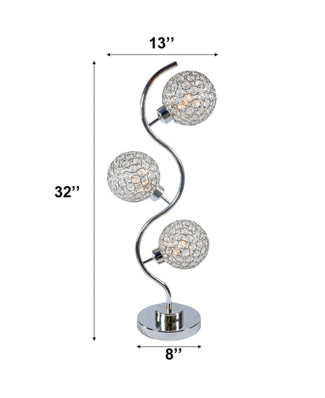 Silver Metak Crystal 3 Modern Globe Table Lamp - Ella Furniture