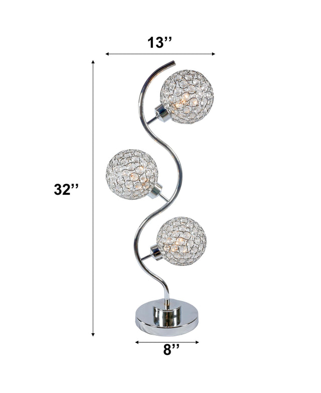 Silver Metak Crystal 3 Modern Globe Table Lamp - Ella Furniture