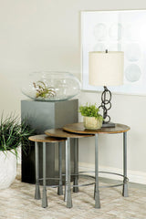 Deja 3-Piece Round Nesting Table Natural And Gunmetal - Ella Furniture