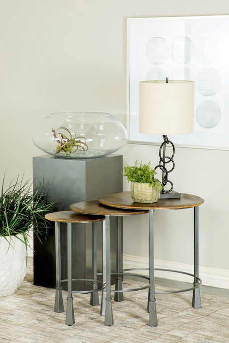 Deja 3-Piece Round Nesting Table Natural And Gunmetal - Ella Furniture