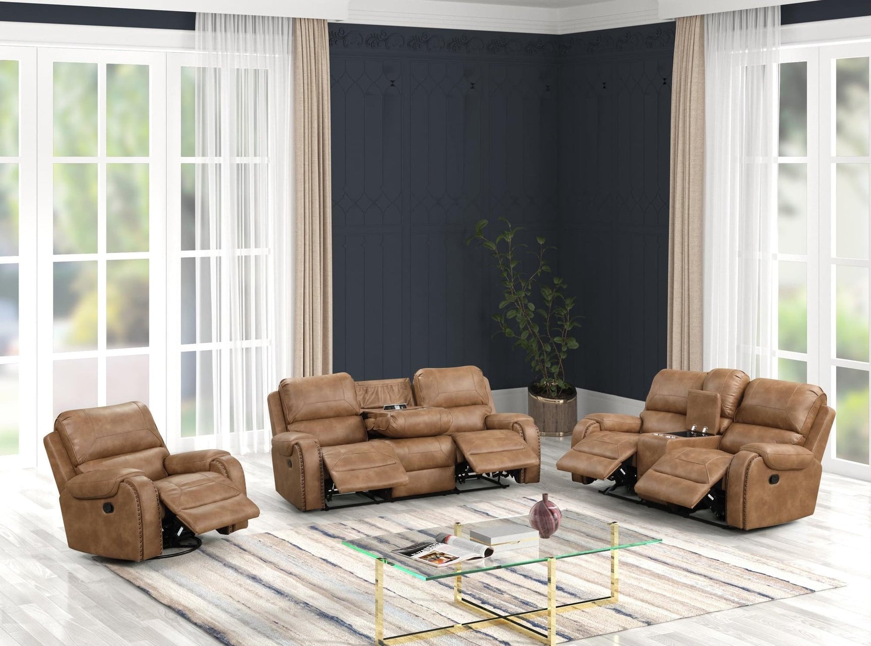 Titan2002-saddle Oversized 3Pc Reclining Set - Ella Furniture