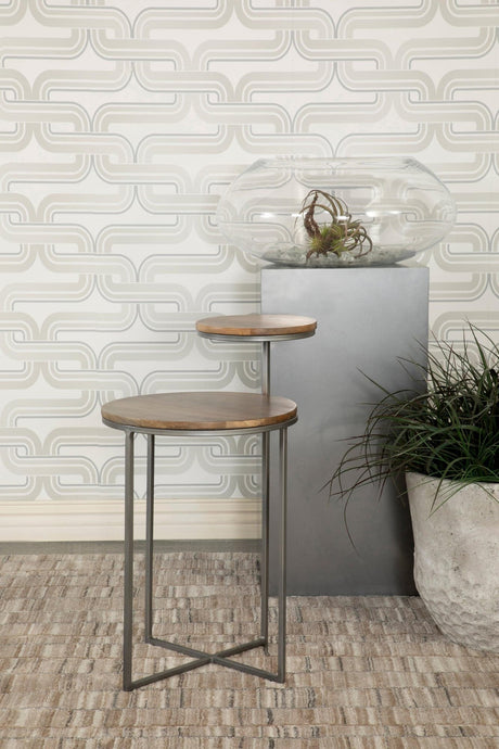 Yael Round Accent Table Natural And Gunmetal - Ella Furniture