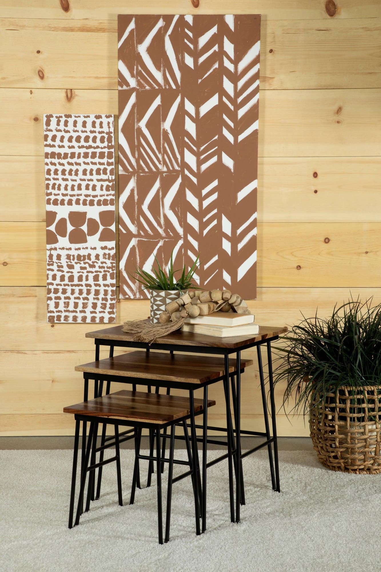 Nayeli 3-Piece Nesting Table With Hairpin Legs Natural And Black - Ella Furniture