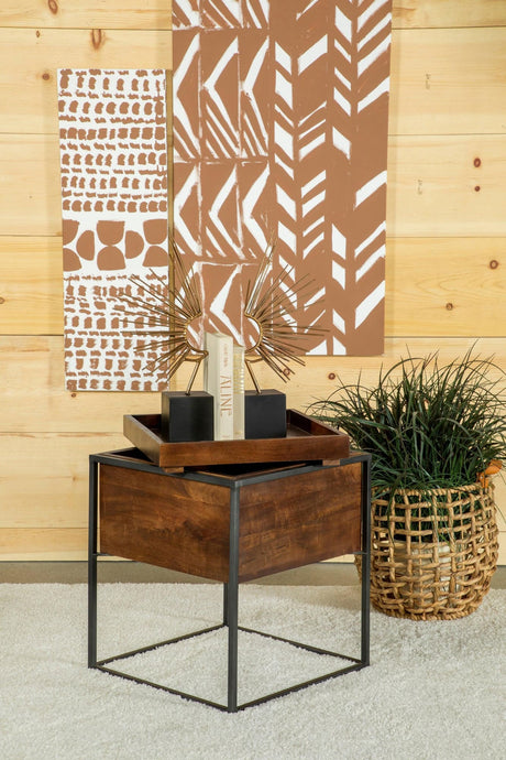 Ondrej Square Accent Table With Removable Top Tray Dark Brown And Gunmetal - Ella Furniture