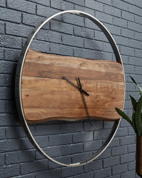 Panchali Brown/silver Finish Wall Clock - Ella Furniture