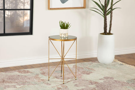 Eliska Round Accent Table With Marble Top Green And Antique Gold - Ella Furniture