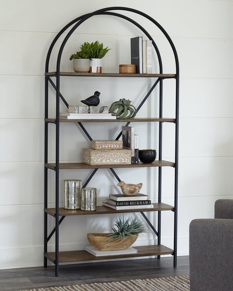 Galtbury Brown/Black Bookcase - Ella Furniture