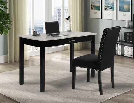 Lennon Black/White Velvet Modern Contemporary Wood And Veneers Desk & Chair Set - Ella Furniture