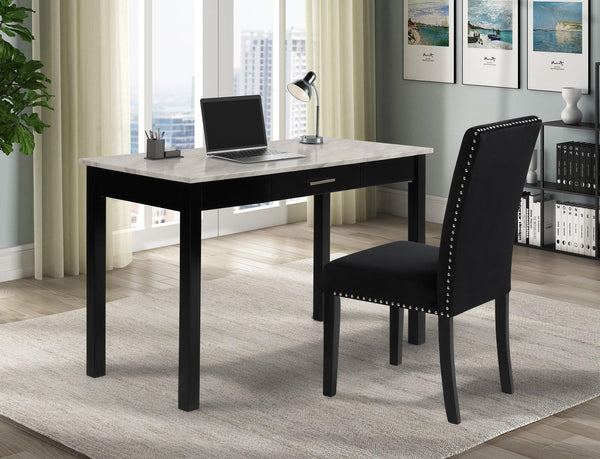 Lennon Black/White Velvet Modern Contemporary Wood And Veneers Desk & Chair Set - Ella Furniture