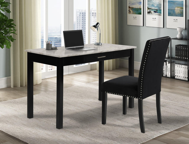 Lennon Black/White Velvet Modern Contemporary Wood And Veneers Desk & Chair Set - Ella Furniture