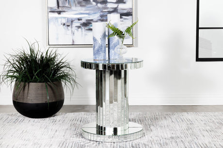 Dorielle Crystal Inlay Round Top Accent Table Mirror - Ella Furniture