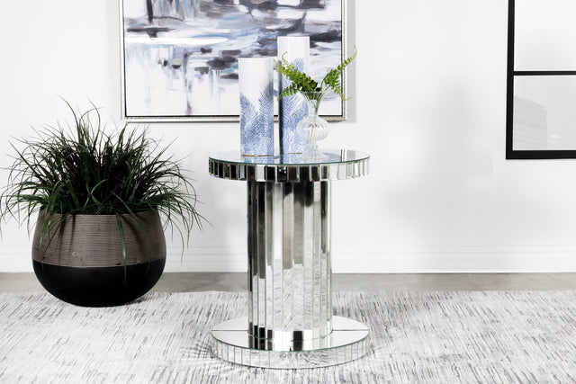 Dorielle Crystal Inlay Round Top Accent Table Mirror - Ella Furniture