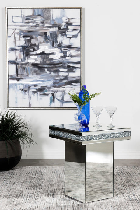Elora Pedestal Square Top Accent Table Mirror - Ella Furniture