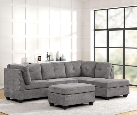 Sienna - Gray Sectional + Ottoman Set - Ella Furniture