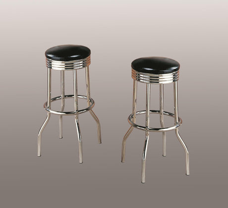 Retro Swivel Black Modern Traditional Faux Leather Metal Bar Stool - Ella Furniture