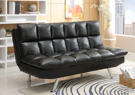 Sundown Black Futon Faux Leather Upholstered Adjustable Sofa - Ella Furniture