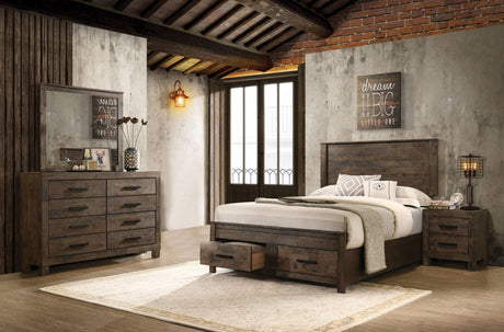 Woodmont Rustic Golden Brown Storage Bedroom Set - Ella Furniture