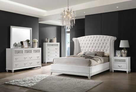 Barzini White Wingback Tufted Bedroom Set - Ella Furniture
