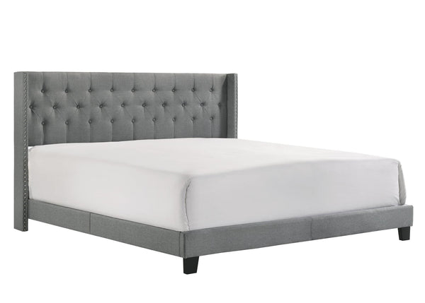 Makayla Gray Modern Traditional Upholstered Fabric Wood Tufted King Panel Bed - Ella Furniture