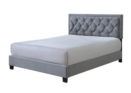 Danzy Gray Modern Sleek Traditonal Fabric Tufted King Bed - Ella Furniture