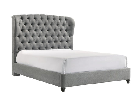 Linda Gray Modern Transitional Upholstered Tufted Fabric Queen Panel Bed - Ella Furniture