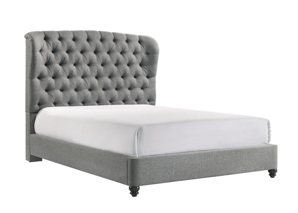 Linda Gray Modern Transitional Upholstered Tufted Fabric Queen Panel Bed - Ella Furniture