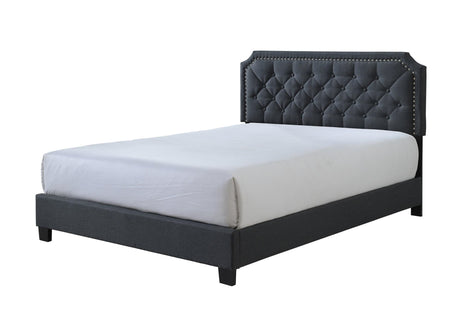 Gerri Gray Modern Sleek Traditional Upholstered Fabric Tufted Queen Panel Bed - Ella Furniture