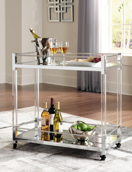 Chaseton Clear/silver Finish Bar Cart - Ella Furniture
