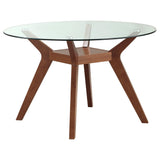 PAXTON DINING GROUP Paxton Round 48-inch Glass Top Wood Dining Table Nutmeg 122180BG - Ella Furniture