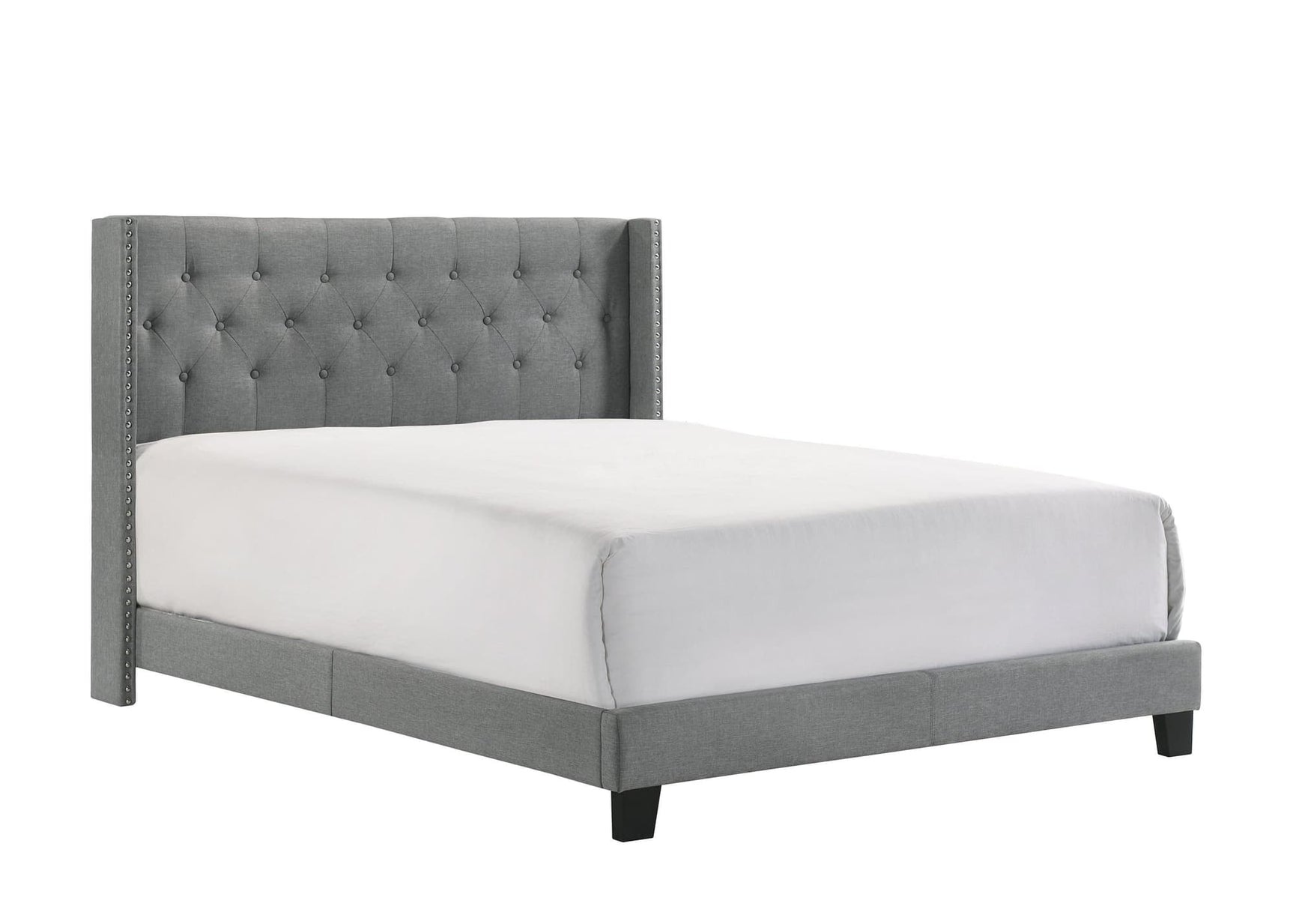 Makayla Gray Modern Traditional Upholstered Fabric Wood Tufted Full Panel Bed - Ella Furniture