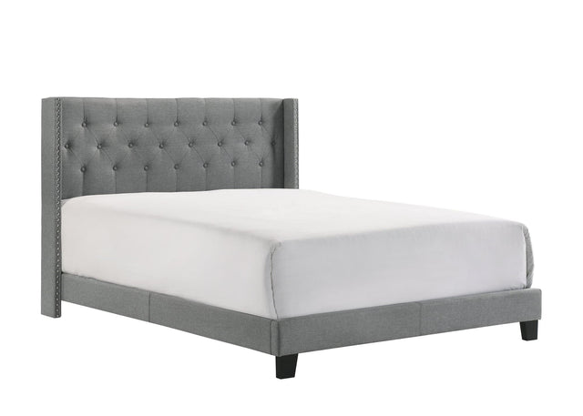 Makayla Gray Modern Traditional Upholstered Fabric Wood Tufted Full Panel Bed - Ella Furniture