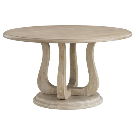 Trofello Round 60-inch Pedestal Dining Table White Washed 123120 - Ella Furniture