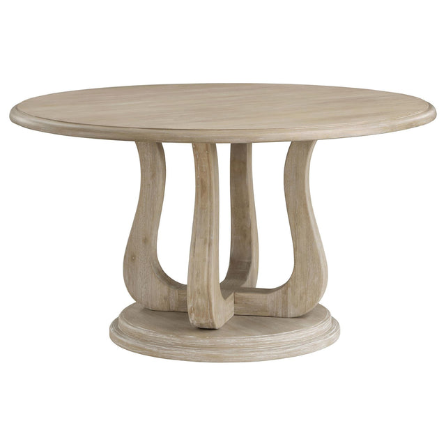 Trofello Round 60-inch Pedestal Dining Table White Washed 123120 - Ella Furniture