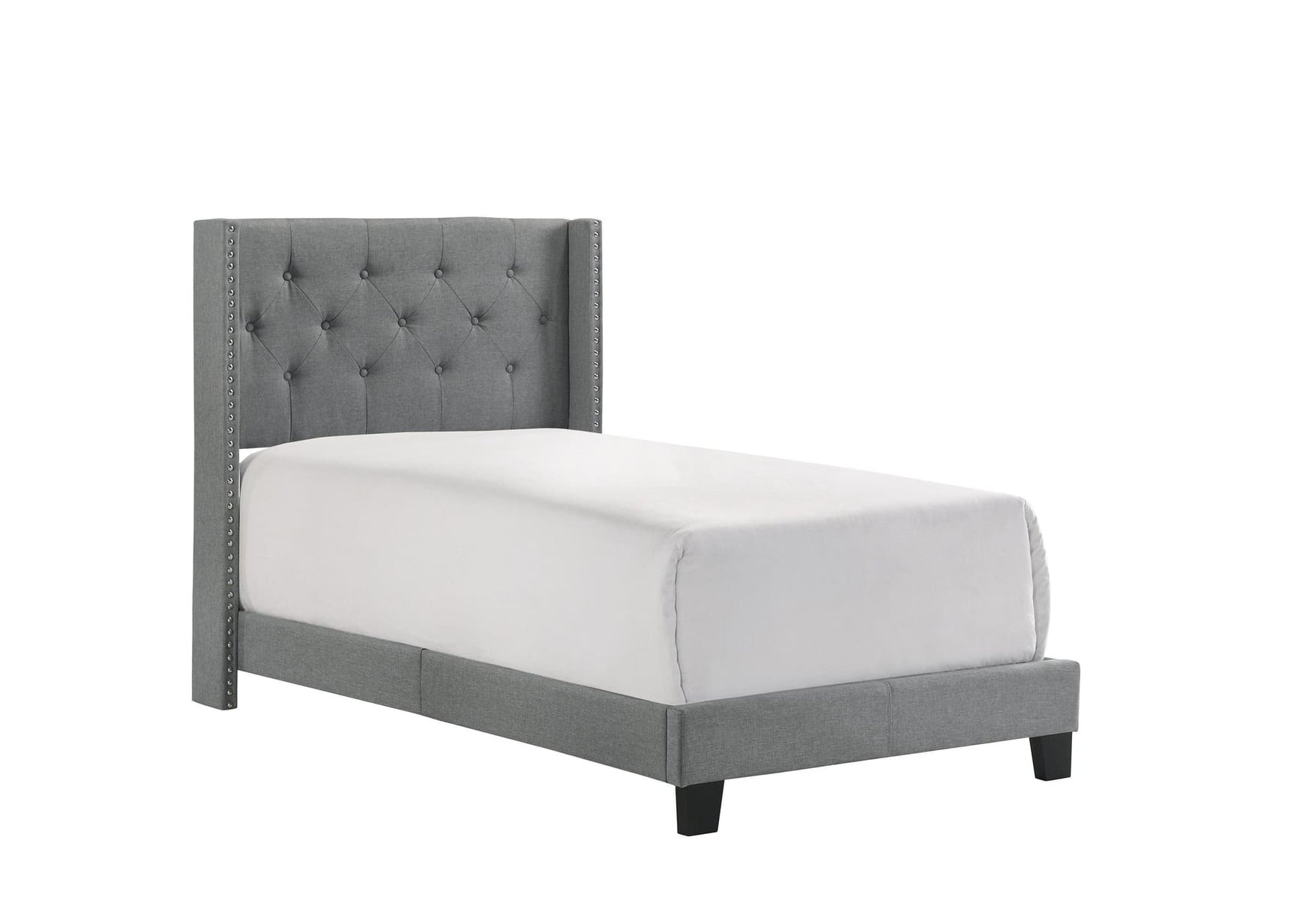 Makayla Gray Modern Traditional Upholstered Fabric Wood Tufted Twin Panel Bed - Ella Furniture