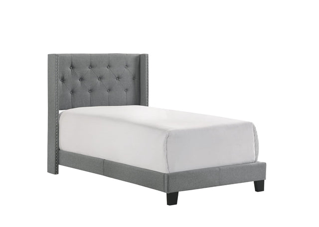Makayla Gray Modern Traditional Upholstered Fabric Wood Tufted Twin Panel Bed - Ella Furniture