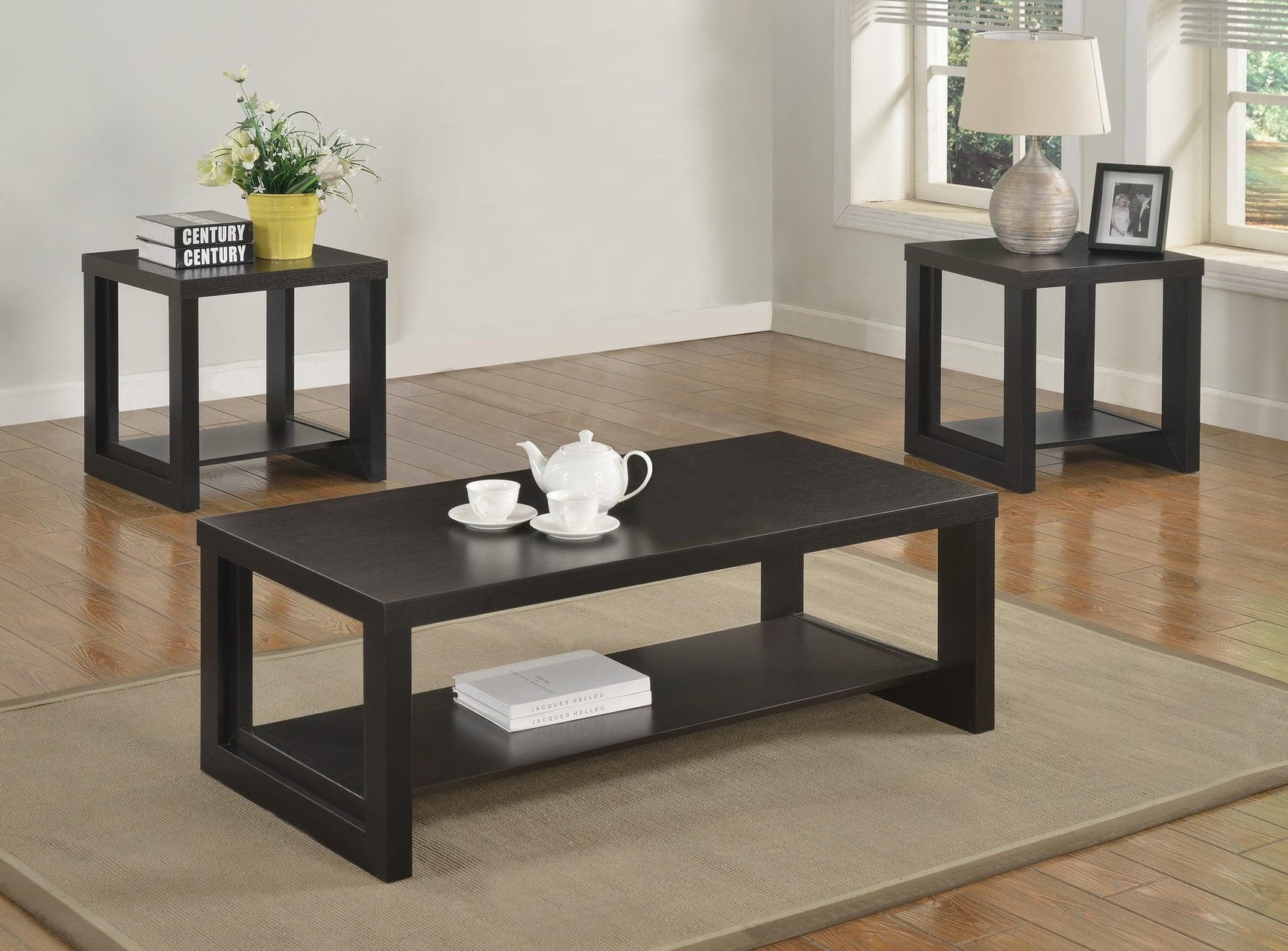 Audra Espresso 3-Piece Coffee Occasional Table Set, Wooden Frame Construction And Dark Brown Finish - Ella Furniture