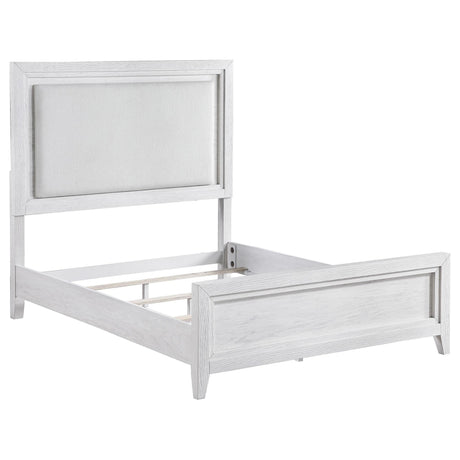 Marielle Queen Upholstered LED Panel Bed Distressed White 224841Q - Ella Furniture