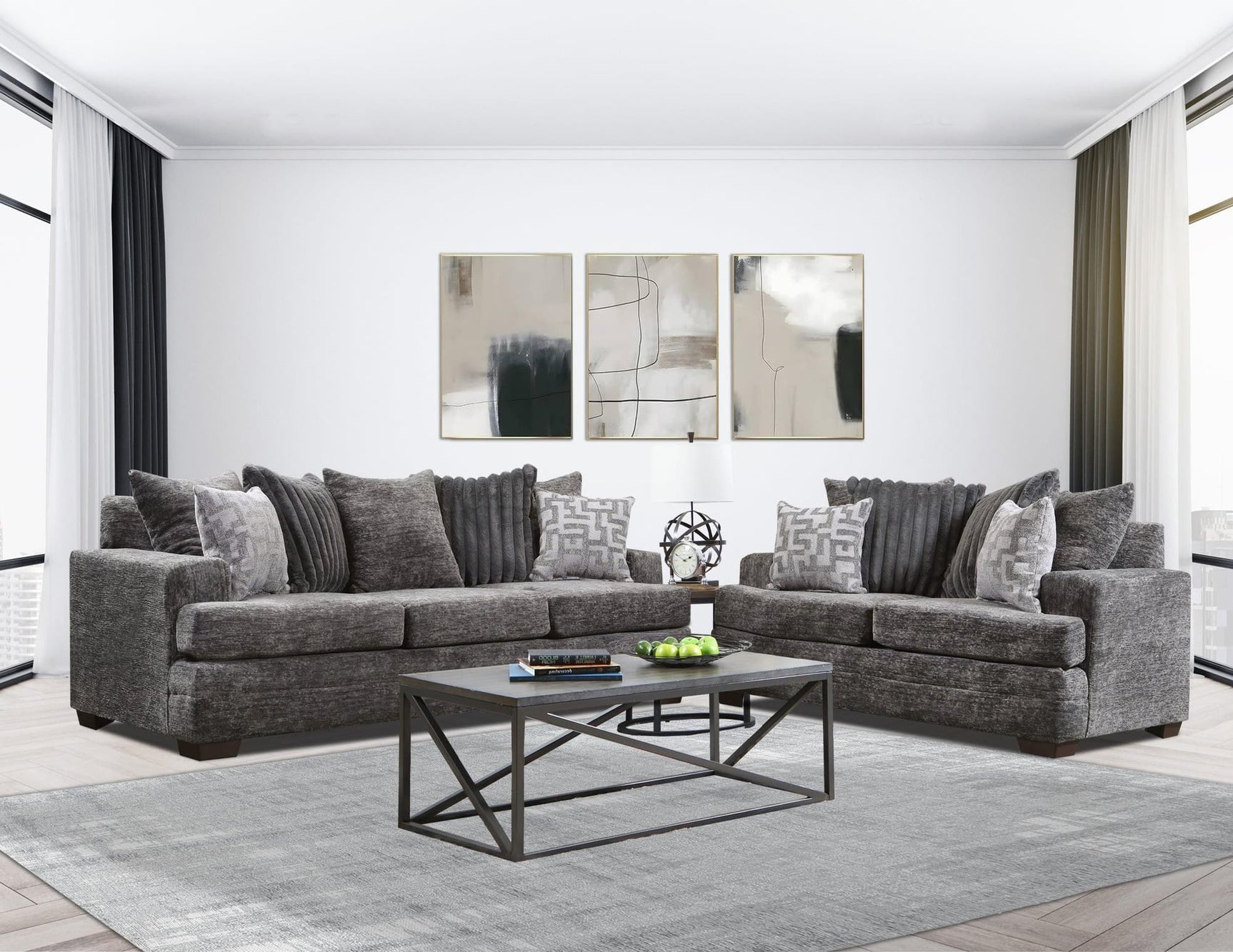 2675-07 Charcoal Sofa & Loveseat Set - Ella Furniture