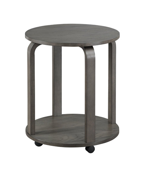 Drew Dark Brown Chairside Table with Casters, Wood - Ella Furniture