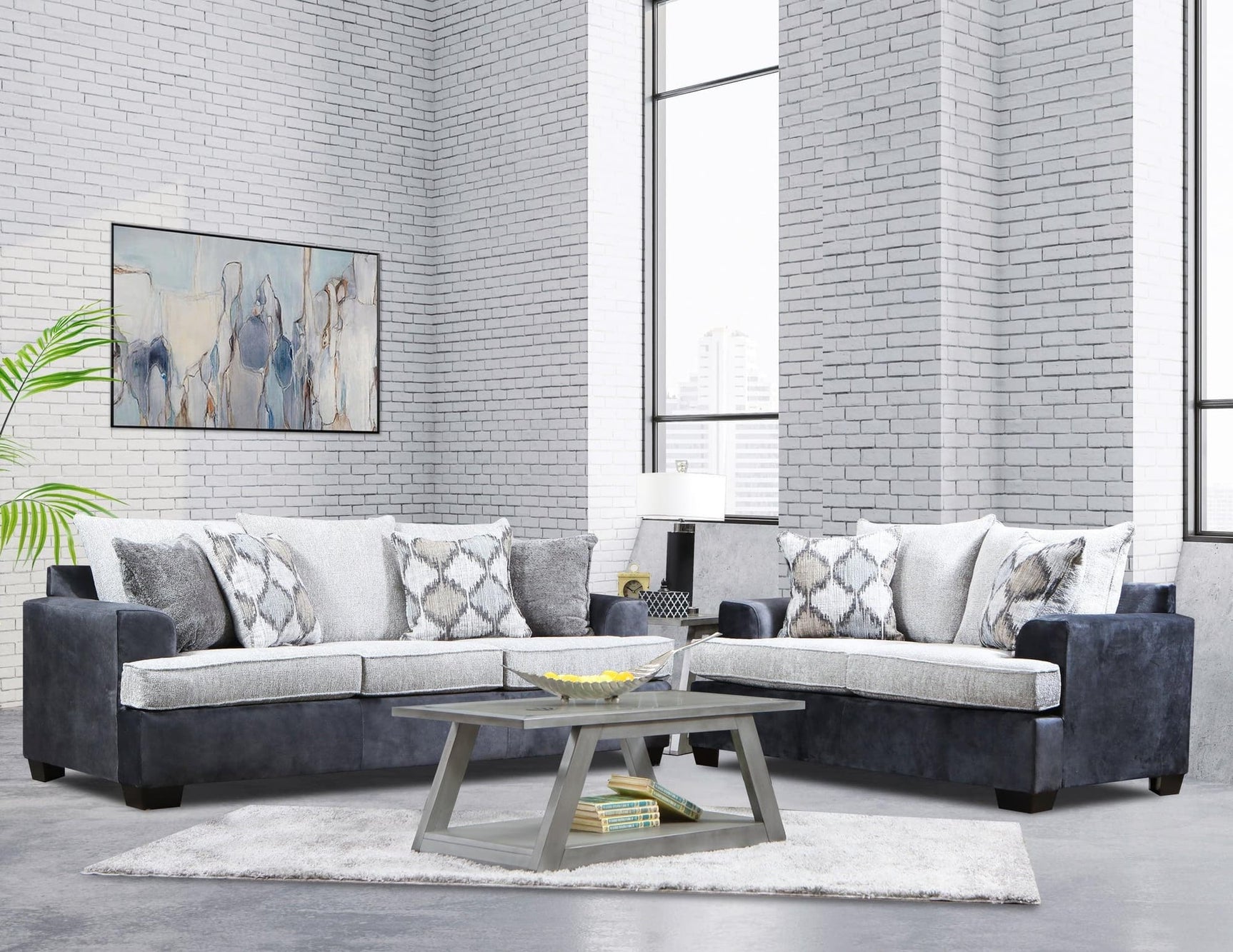 7400 - Charcoal Sofa & Loveseat Set - Ella Furniture