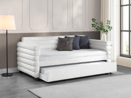 Patricia Boucle Upholstered Twin Day Bed with Trundle White 300716 - Ella Furniture
