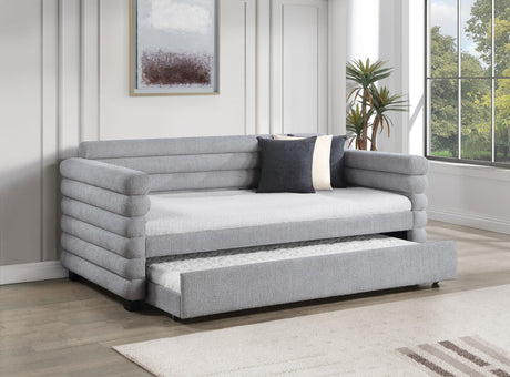 Patricia Boucle Upholstered Twin Day Bed with Trundle Grey 300718 - Ella Furniture