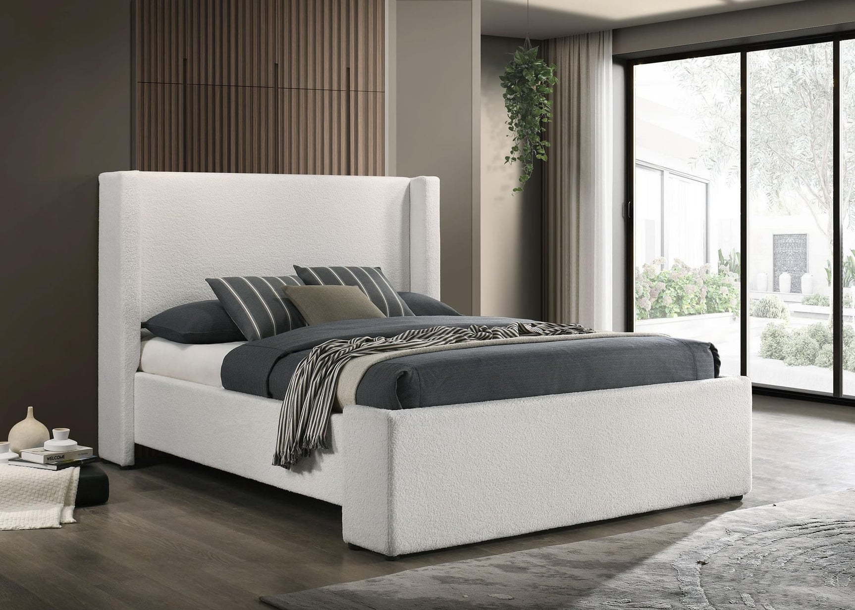 Alamosa Alamosa Boucle Upholstered Queen Wingback Bed White 310078Q - Ella Furniture