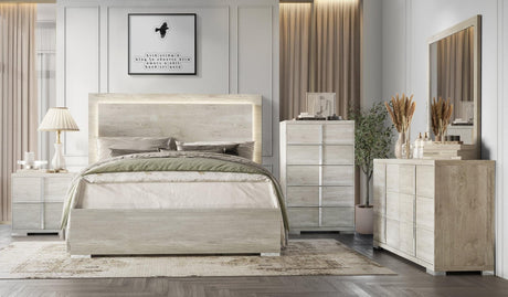 Beige Modern Contemporary Solid Wood and Veneer Bedroom Set - Ella Furniture